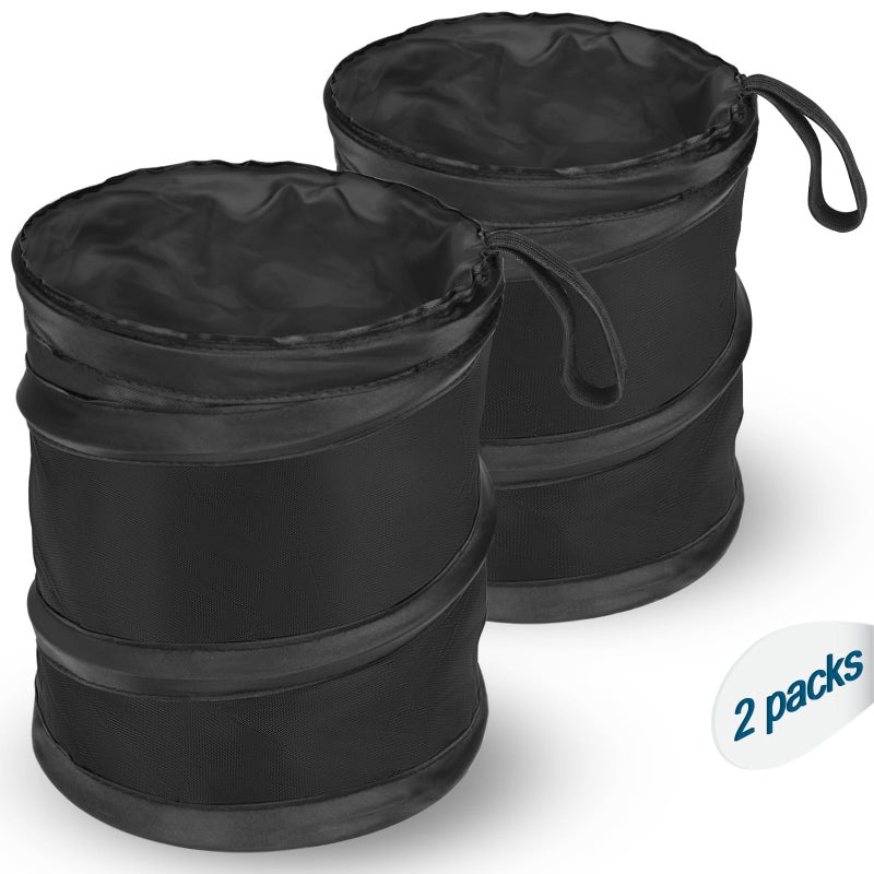 Kincown Car Trash Can  2 Packs Mini Collapsible Pop-up Car Garbage Can  Waterproof Hanging Car Trash Bag with Velcro  Car Trash Bin  Black - Image 1